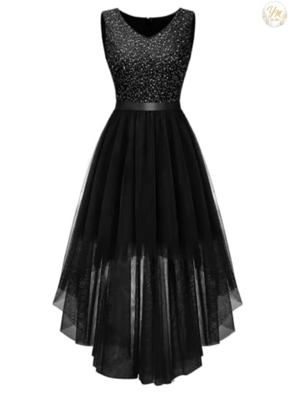 Sequin High Low Prom Homecoming Cocktail Dress V Neck Sleeveless A Line